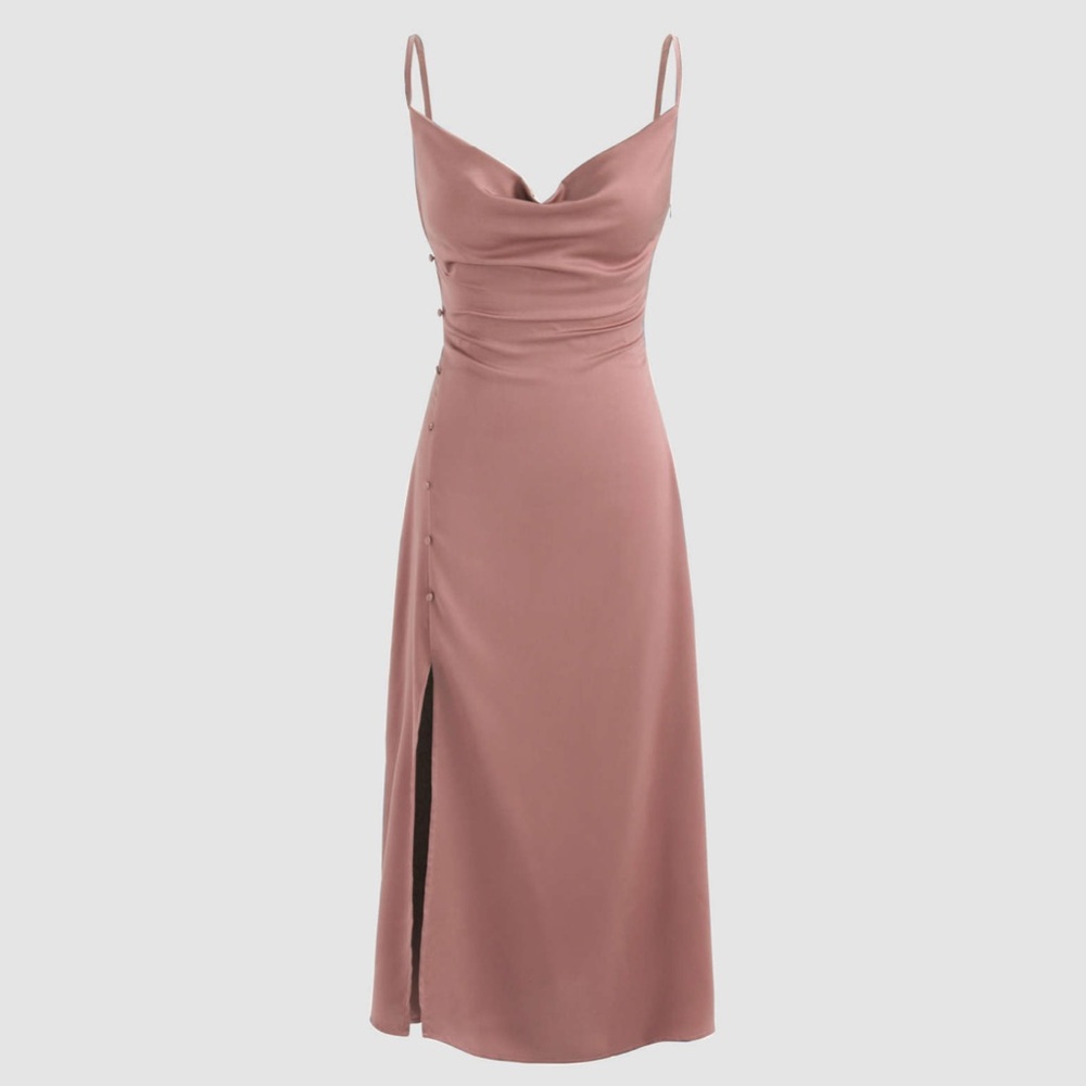 Cider Cowl Neck Slit Midi Dress